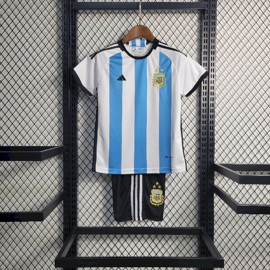 Argentina 2022 Conjunto Principal Word Taça 3-Stars – Criança