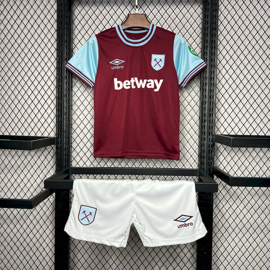 West Ham United 2024/25 Conjunto Principal com Patrocinadores – Criança