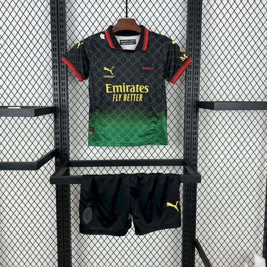 AC Milan 2025/26 Conjunto Co-Branded Preto Edição – Criança