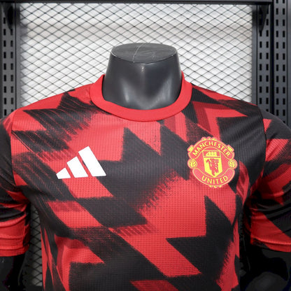 Manchester United 2025/26 Camisola de Pré-Jogo Vermelha e Preta Versão Jogador – Homem