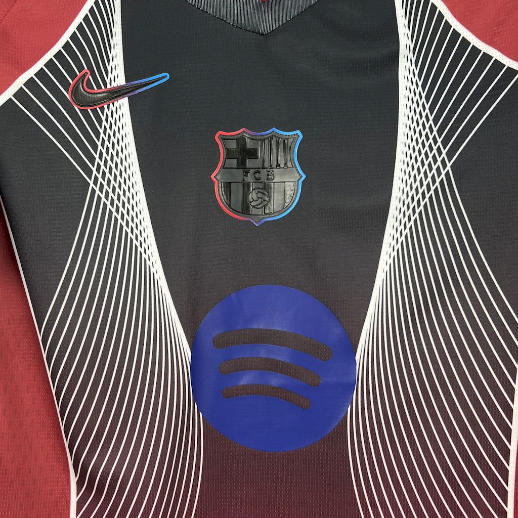 Barcelona 2025/26 Camisola Preta e Vermelha Edição Especial (com Liga dos Campeões) – Homem