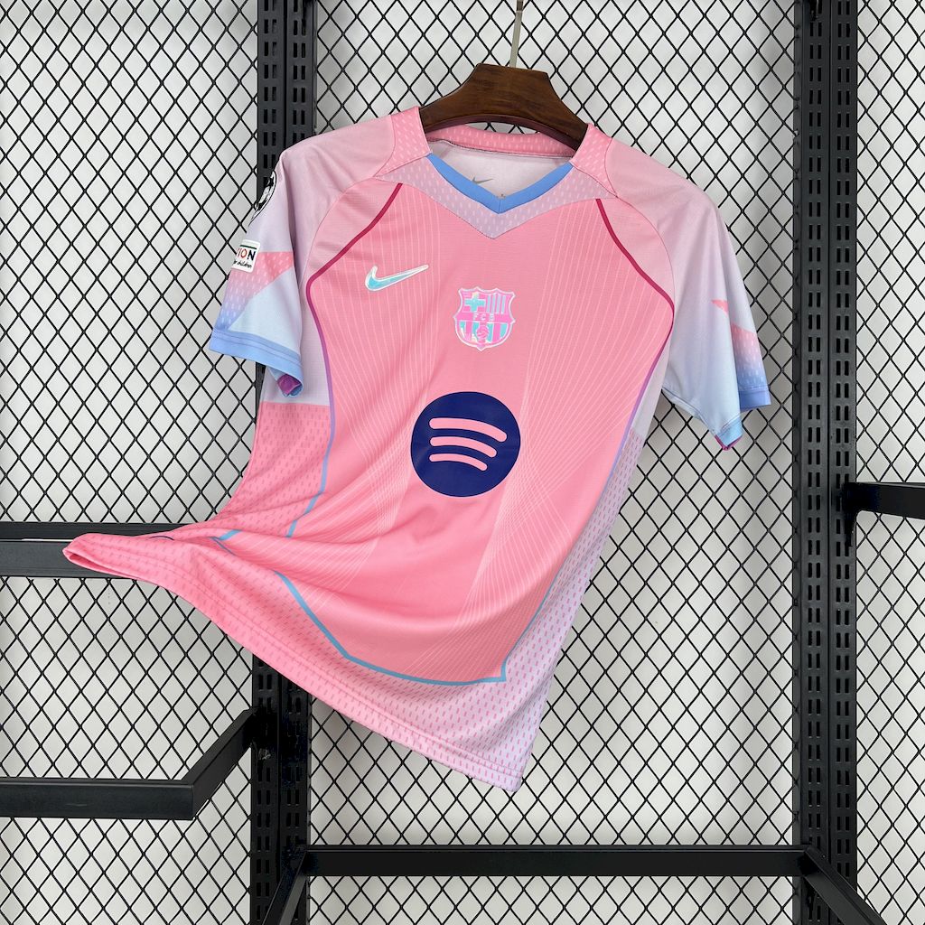 Barcelona 2025/26 Camisola Rosa Edição Especial (com Liga dos Campeões) – Homem