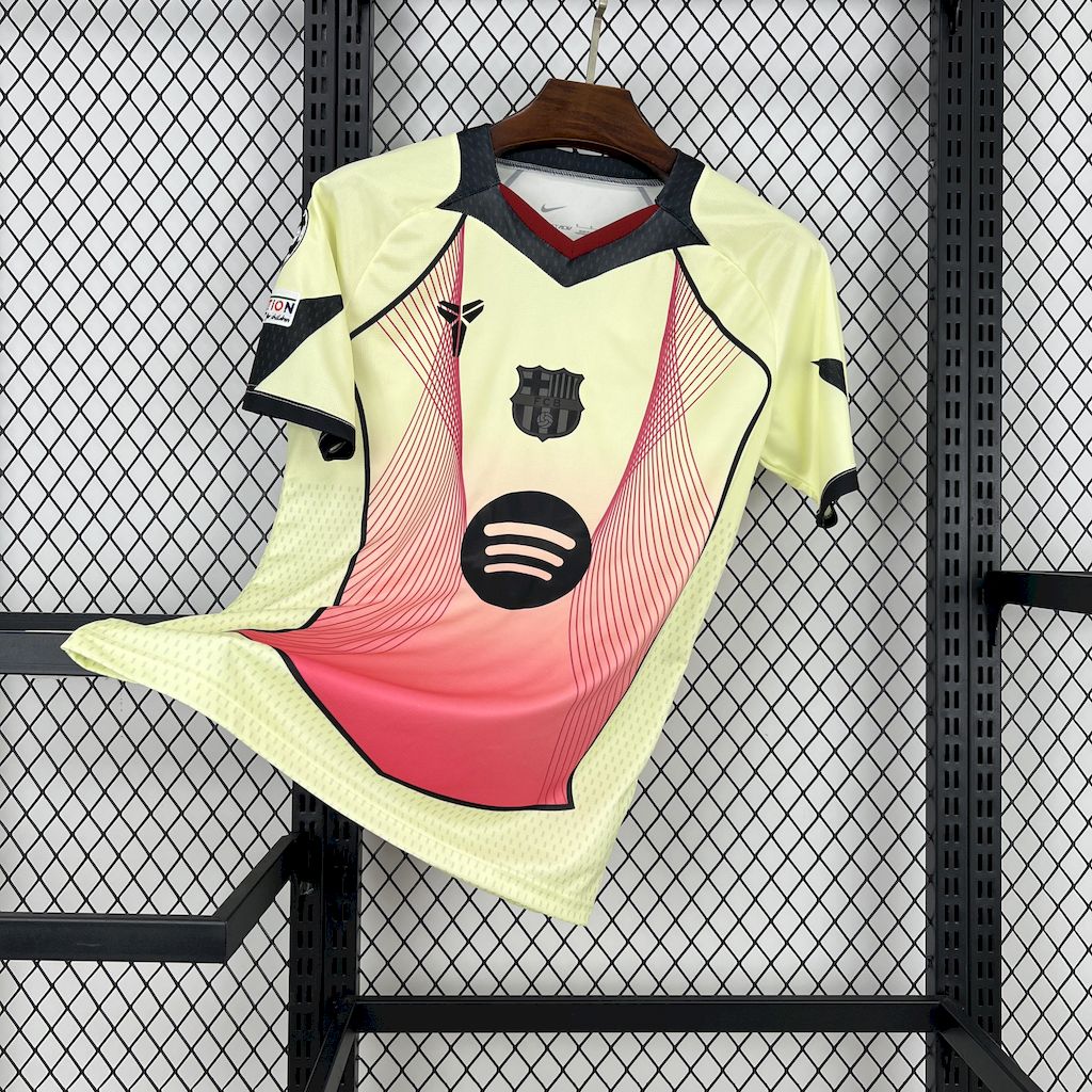 Barcelona 2025/26 Camisola Amarela Rosa Edição Especial (com Liga dos Campeões) – Homem