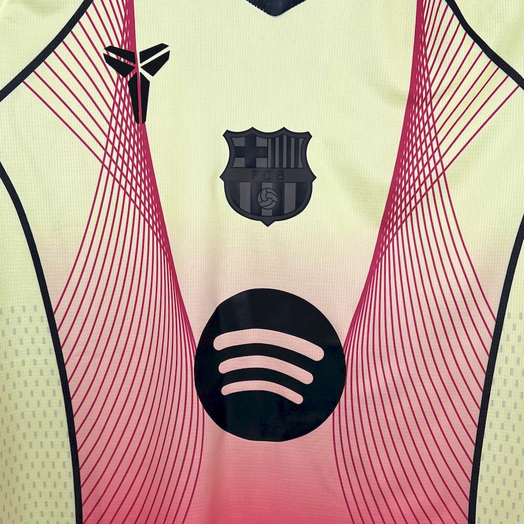 Barcelona 2025/26 Camisola Amarela Rosa Edição Especial (com Liga dos Campeões) – Homem