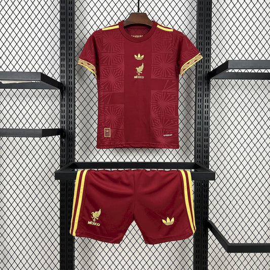 México 2025/26 Conjunto Dourado e Vermelho – Criança