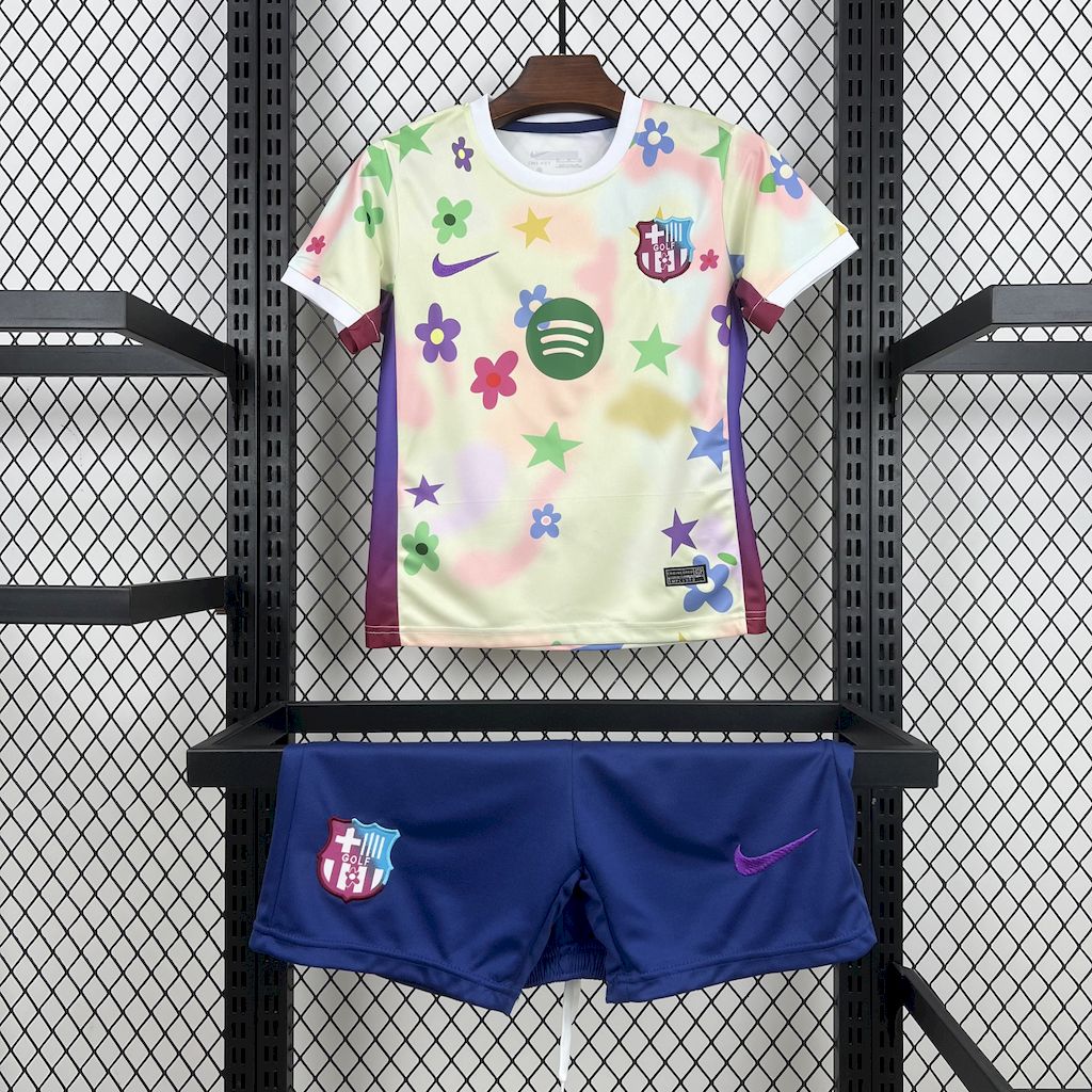 Barcelona 2025/26 Conjunto Especial Flower – Criança