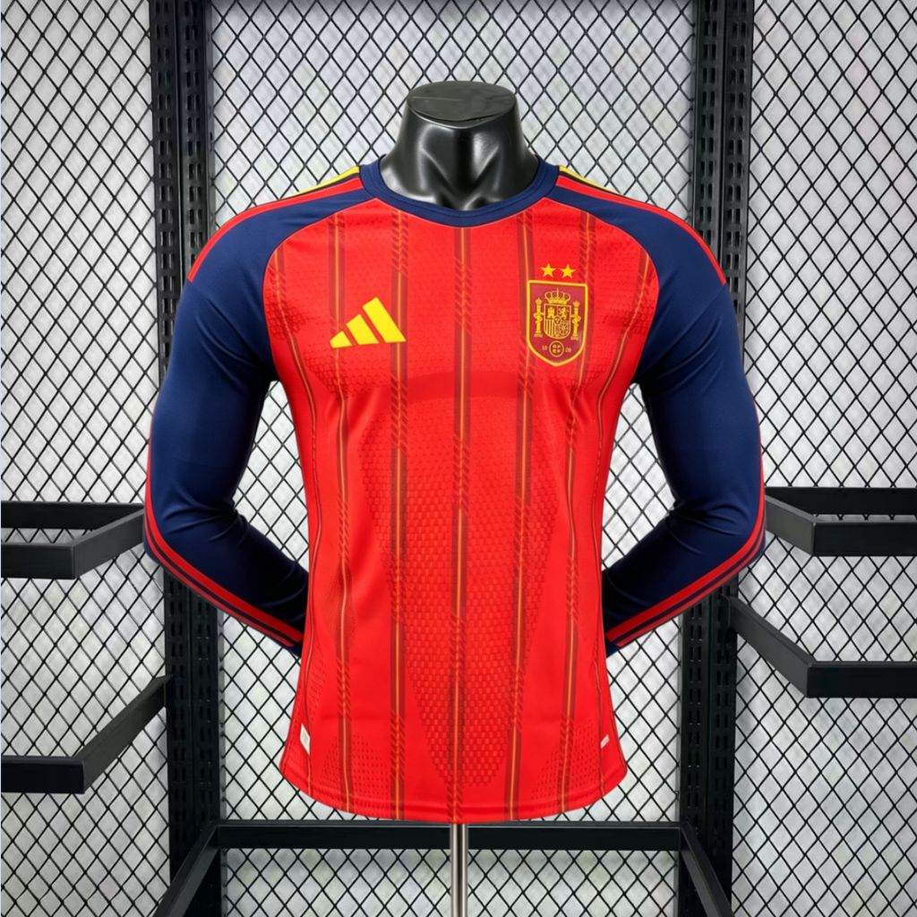 Espanha 2026 Camisola Principal Mundial de Manga Comprida Versão Jogador (Versão Campeão 2 Estrelas) – Homem