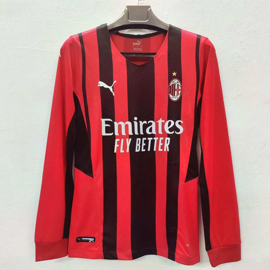 AC Milan 2021/22 Camisola Principal de Manga Comprida Versão Jogador – Homem